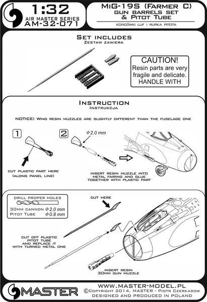 AM-32-071 МиГ-19С (Farmer C) - комплект стволов и трубка Пито