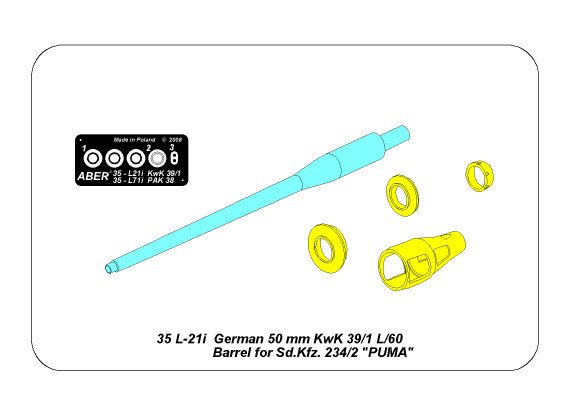ABR-35-L-21  Дополнения для  German 50mm KwK39/1 L/60 Barrel for Sd.Kfz.234/2 ”PUMA” для  1/35