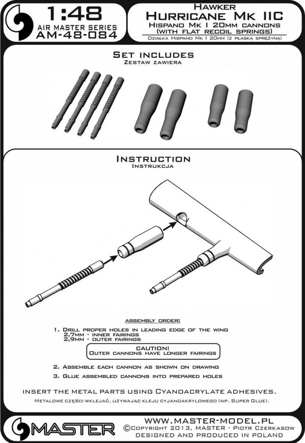 AM-48-084 Стволы к авиапушке Hispano Mk I с плоским пружинным компенсатором 20 мм для Hurricane Mk IIC 4 шт.
