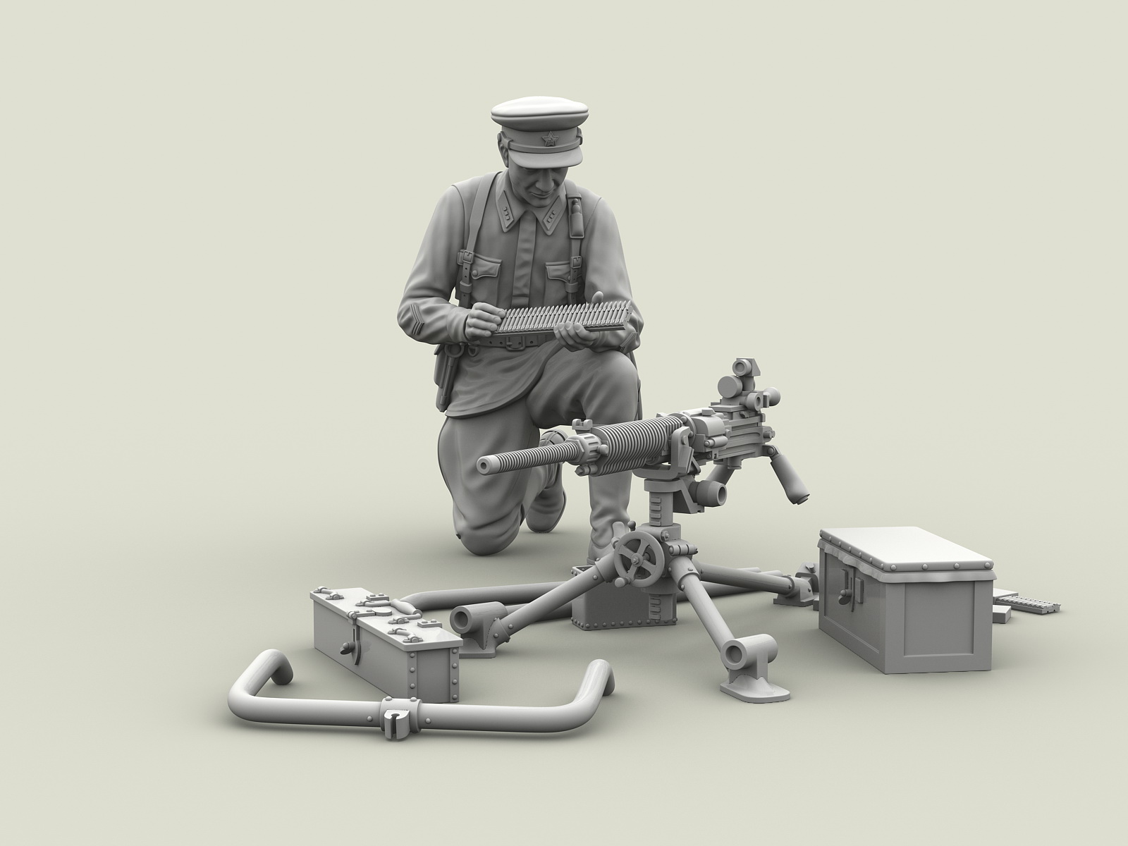 3123SOGA Старший лейтенант РККА с трофейным японским пулемётом Тип 92. Халхин-Гол. 1939 г. SOGA Miniatures