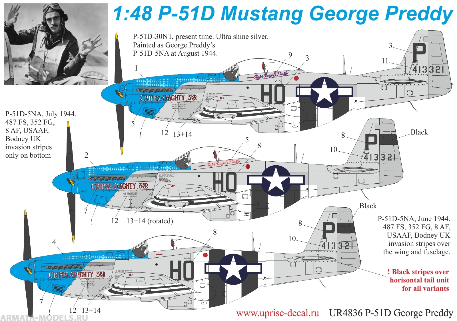 UR4836 Декали для P-51D-5/30 Mustang George Preddy