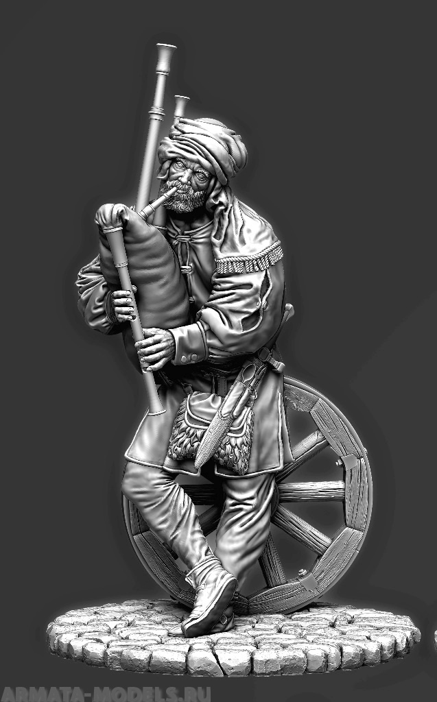 CHM-54167(M). Европейский крестьянен с волынкой, 16 век. 54 мм. Материал - белый металл. Chronos Miniatures