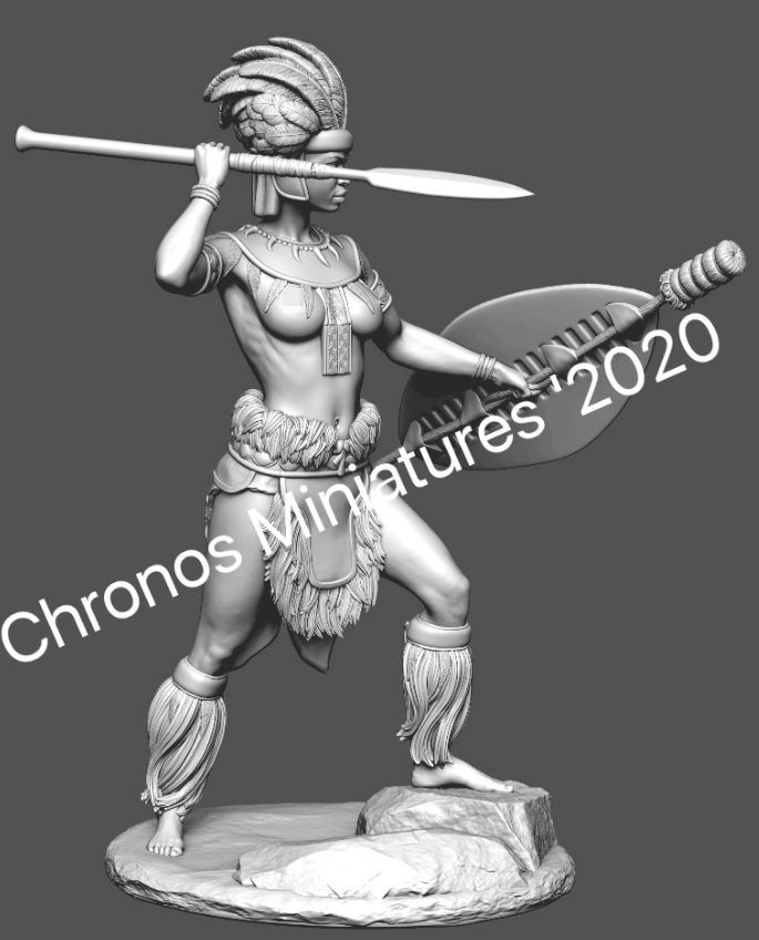 CHM-54208(М). Миры Фэнтези: Зулусская женщина-воин. 54 мм. Материал - белый металл. Chronos Miniatures