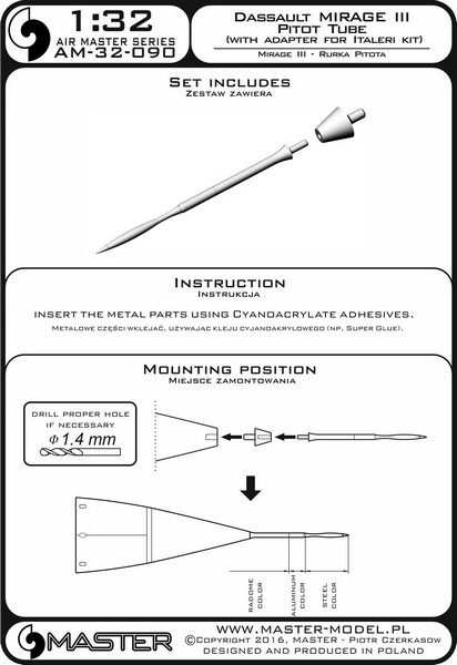 AM-32-090 Dassault Mirage III - трубка Пито (с адаптером для комплекта Italeri)