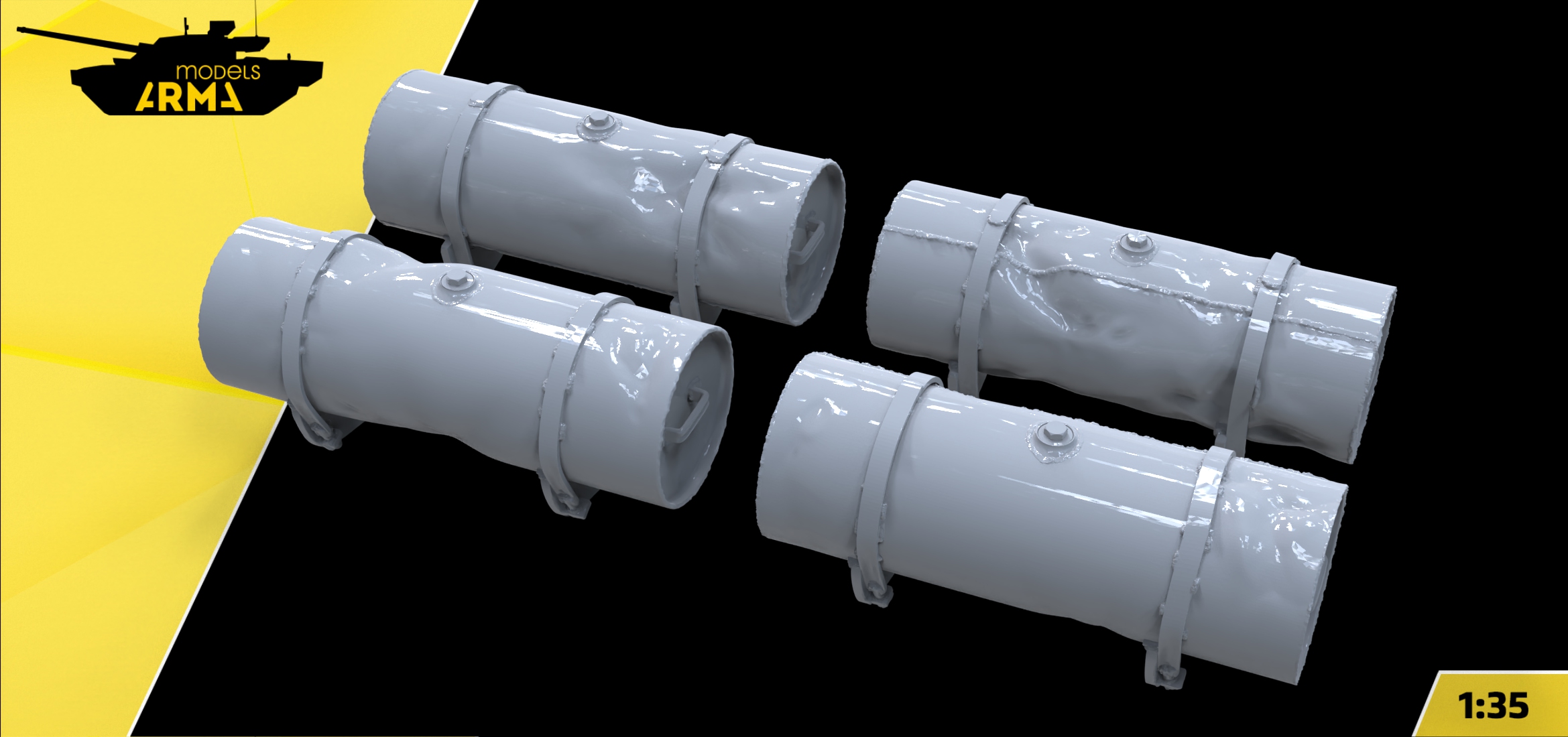AM35986 Топливные баки мятые Т-34, ИС, ИСУ, КВ 4 шт. (Не для свободной продажи) Arma Models