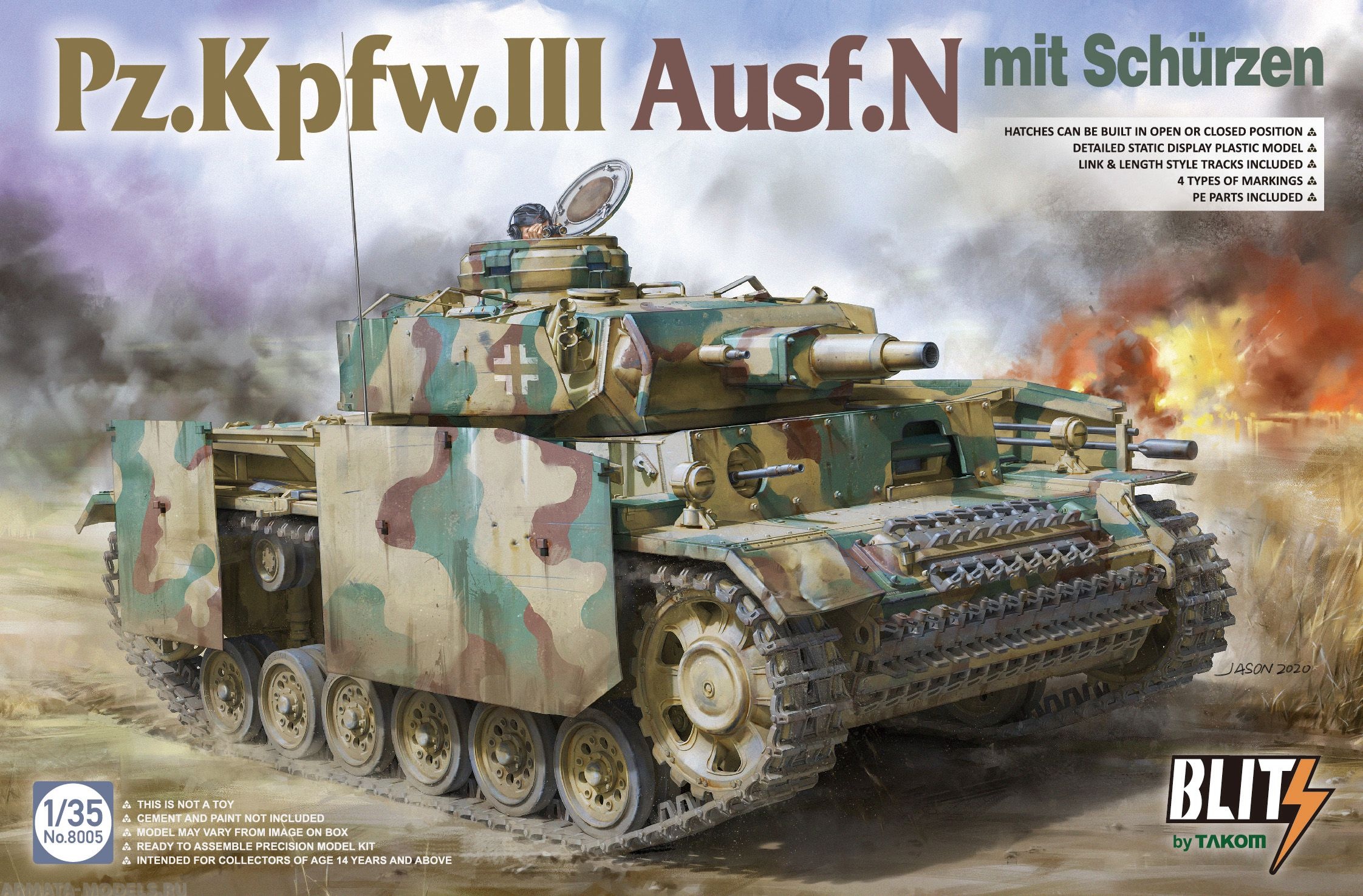 8005T Танк 1/35 Pz.Kpfw.III Ausf.N mit Schurzen Takom
