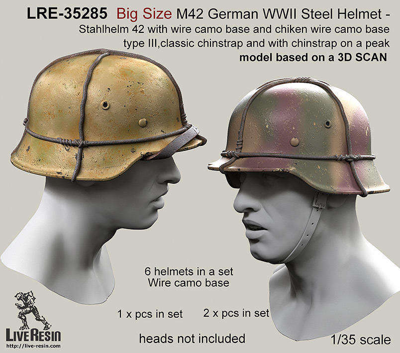 LRE35285 Стальной немецкий шлем периода Второй Мировой войны M42 - Stahlhelm 42 большого размера с проволочным камуфляжем и проволочной камуфляжной сеткой тип 3.
