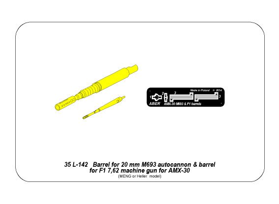ABR-35-L-142  Дополнения для  Barrel for 20 mm M693 autocannon & barrel for F1 7,62 machine gun for AMX-30 для Meng 1/35