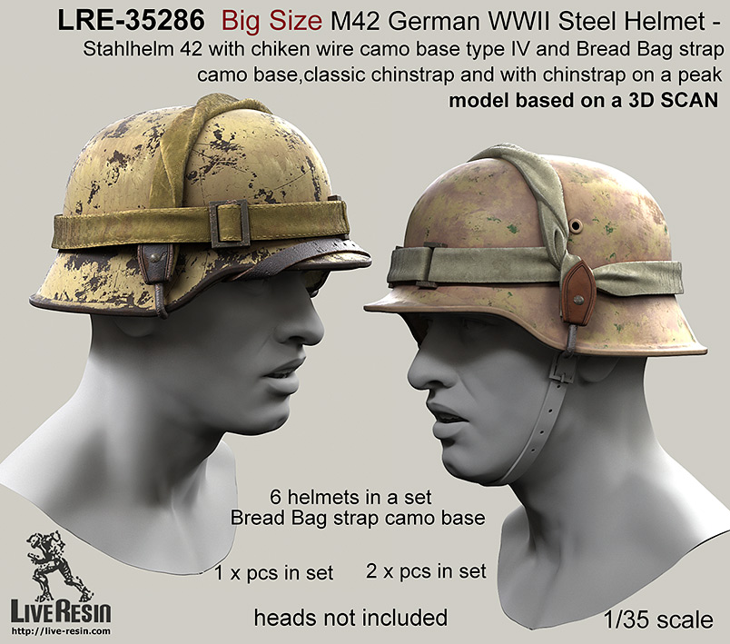LRE35286 Стальной немецкий шлем периода Второй Мировой войны M42 - Stahlhelm 42 большого размера с проволочной камуфляжной сеткой тип 4 и камуфляжными ремнями из хлебных мешков. 