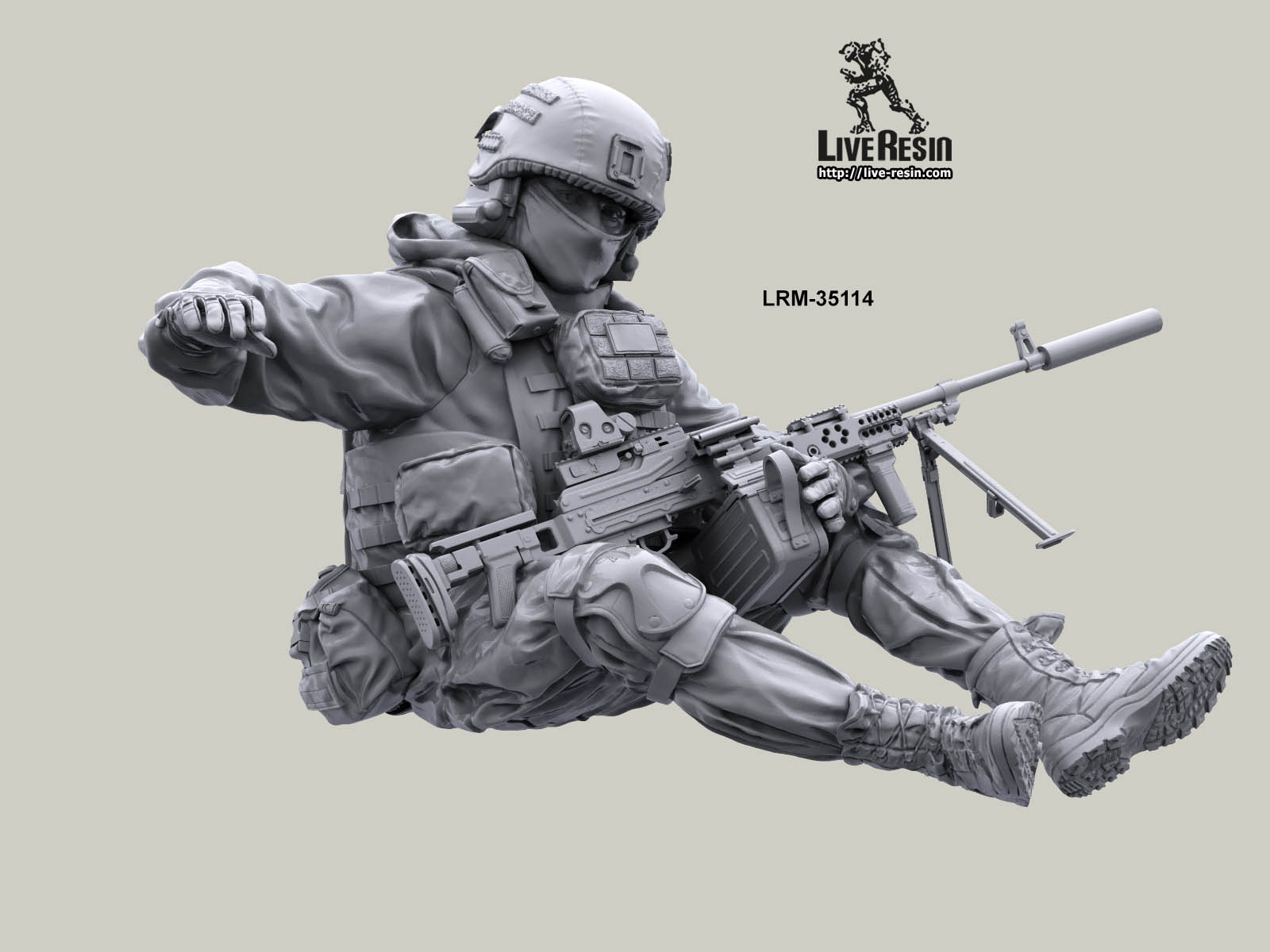 LRM35114 Современные Российские солдаты на броне БМП, Танка - пулеметчик с ПК Live Resin