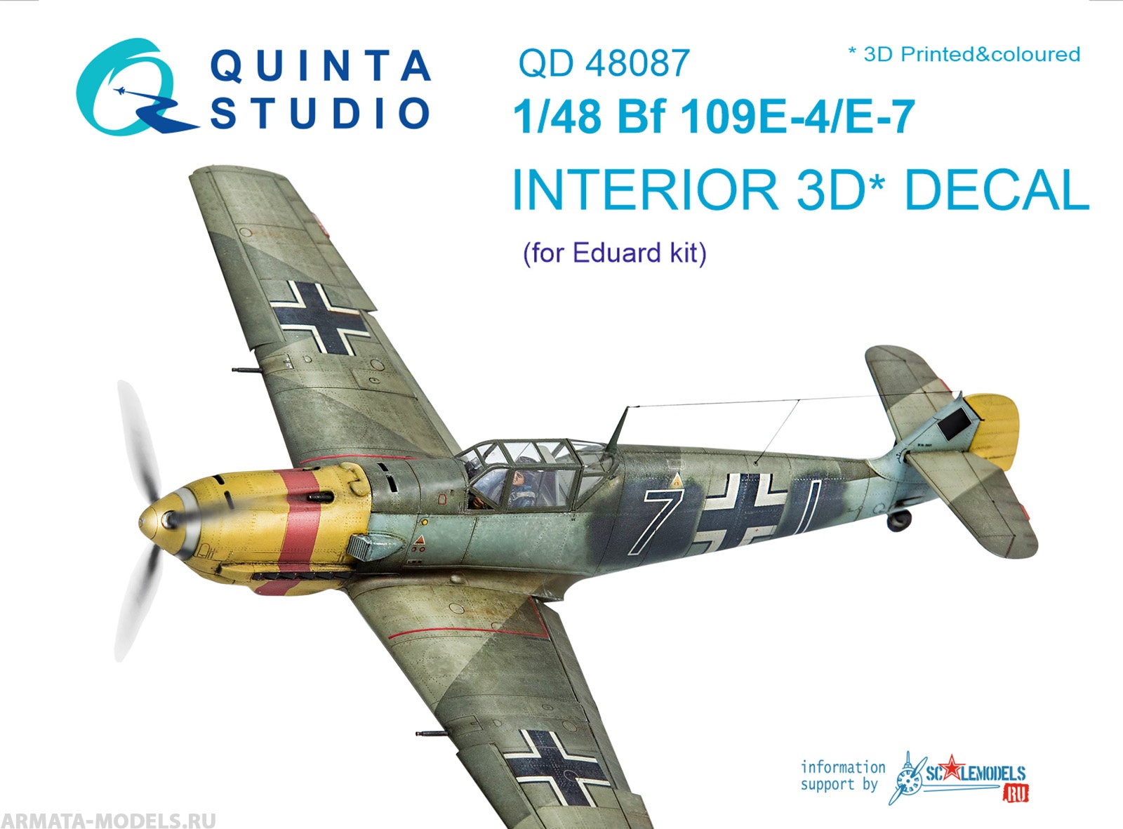 QD48087 1/48 3D Декаль интерьера кабины  Bf 109E-4/E-7 (для модели Eduard) Quinta Studio