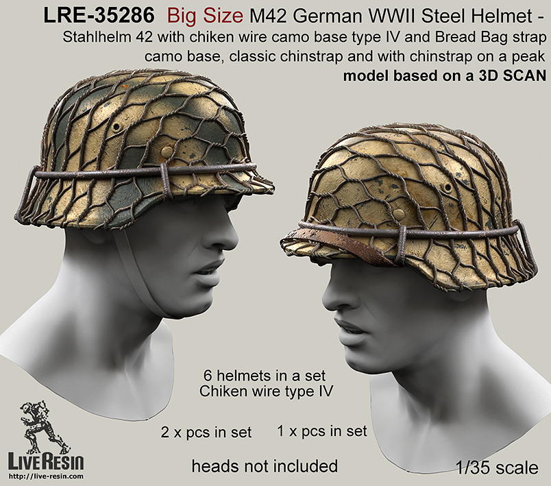 LRE35286 Стальной немецкий шлем периода Второй Мировой войны M42 - Stahlhelm 42 большого размера с проволочной камуфляжной сеткой тип 4 и камуфляжными ремнями из хлебных мешков. 