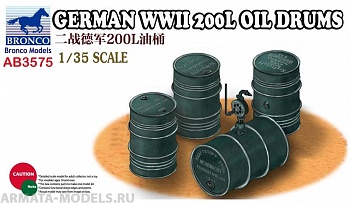 АВ3575 Бочки German WWII200L OIL DRUMS (Bronco Models) 1/35