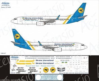 738-027 Декаль для самолета Boeing 737-800 Ukraine International Airlines 1/144